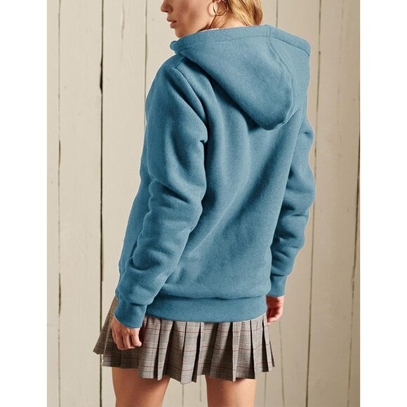 ✨ Yeokou Casual Jacket Women Blue Full ZipUp Sherpa Lined Hoodie Sweatshirt Coat - Picture 4 of 7